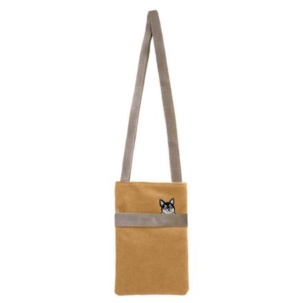 猫刺繍 タテ型 ショルダーバッグ 犬タイプ/マスタード