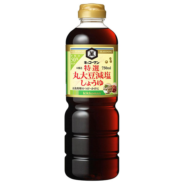 キッコーマン 特選 丸大豆減塩しょうゆ 750mlペットボトル×6本入|調味料 醤油 減塩