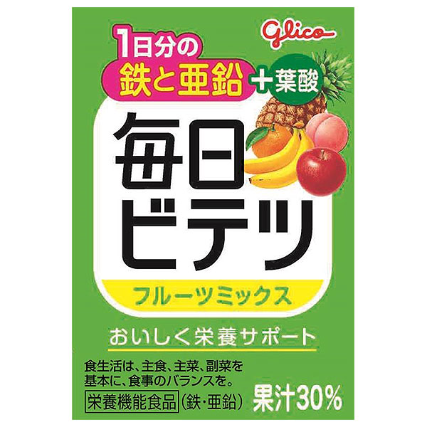 江崎グリコ 毎日ビテツ フルーツミックス 100ml紙パック×15本入|フルーツミックス 栄養機能食品 鉄 亜鉛 葉酸