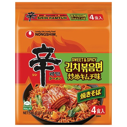 農心ジャパン 辛ラーメン 焼きそば炒めキムチ 4食パック×8袋入|インスタントラーメン 辛口 キムチ韓国ラーメン 旨辛 焼きそば 激辛 炒めキムチ まとめ買い