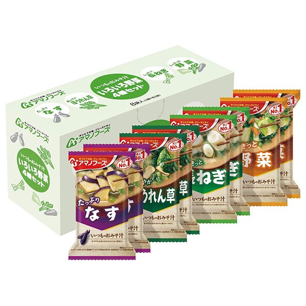 アマノフーズ フリーズドライ いつものおみそ汁 いろいろ野菜4種セットB 8食×3箱入|一般食品 インスタント食品 味噌汁 即席 アソート