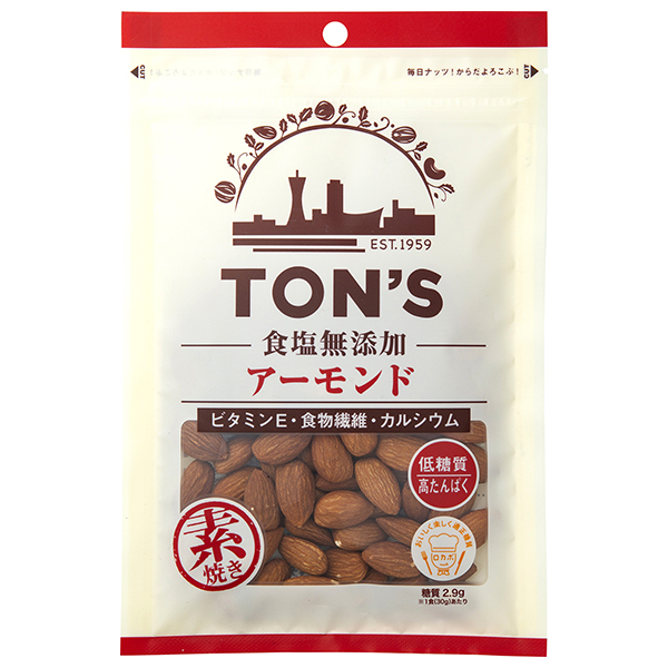 東洋ナッツ トン 食塩無添加 アーモンド 90g×10袋入|ナッツ 豆 無添加 お菓子 おつまみ 袋