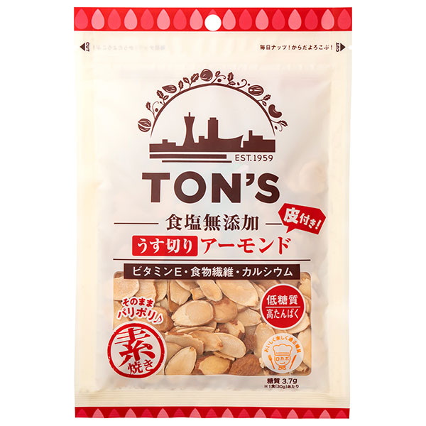 東洋ナッツ トン 食塩無添加 うす切りアーモンド 65g×10袋入|アーモンド うす切り 食塩無添加