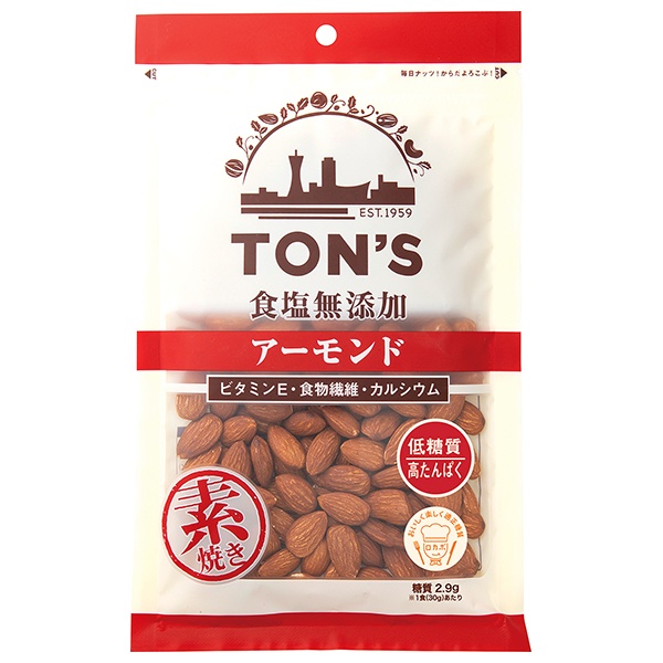 東洋ナッツ トン 食塩無添加 アーモンド 大 190g×10袋入|ナッツ お菓子 おつまみ アーモンド ロースト