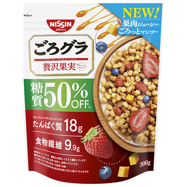 日清シスコ ごろグラ 糖質50%オフ 贅沢果実 300g×6袋入|グラノーラ シリアル フルーツ 朝食 糖質