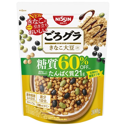 日清シスコ ごろグラ 糖質60%オフ きなこ大豆 300g×8袋入 メーカー 問屋直送|グラノーラ シリアル 糖質オフ 糖質 朝食