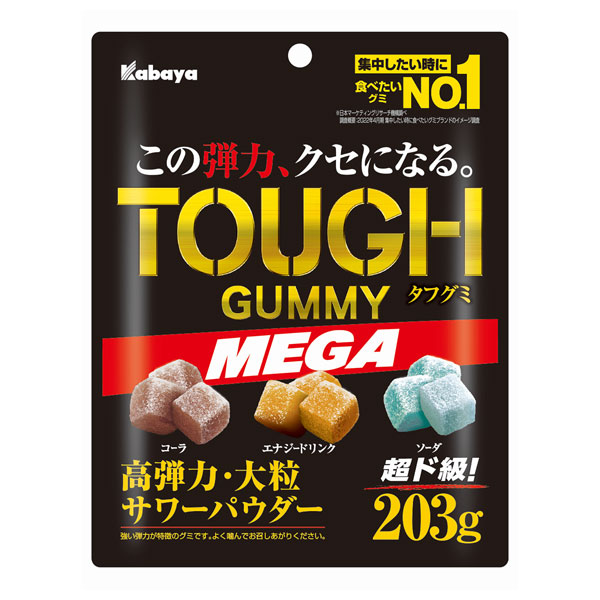 カバヤ タフグミMEGA 203g×6袋入|お菓子 グミ 袋 TOUGH 高弾力大粒サワー