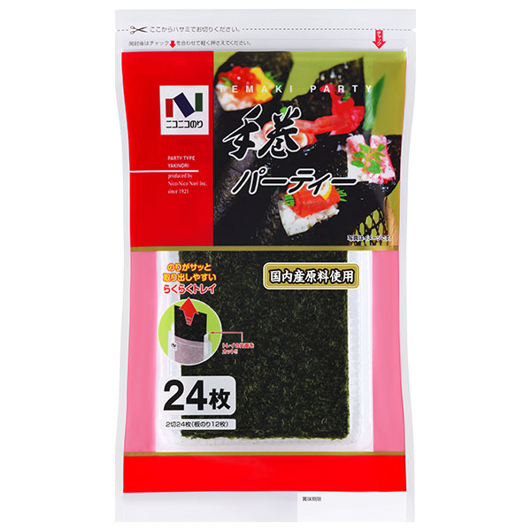 ニコニコのり 手巻パーティー 2切24枚×10個入|一般食品 海苔 のり 乾物