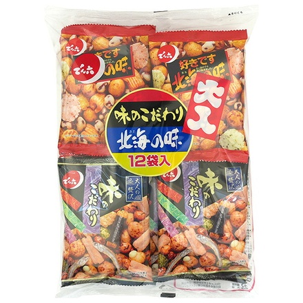 でん六 味のこだわり 北海の味 大入ペアパック 12袋入×8袋入 メーカー 問屋直送|お菓子 袋 豆菓子 おつまみ 定番 あられ ミックス 2種類 個包装 大袋