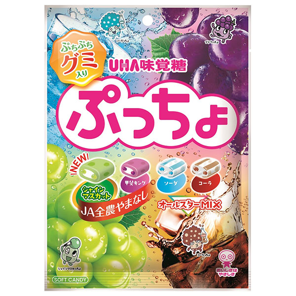 UHA味覚糖 ぷっちょ袋 4種アソート 88g×6個入|UHA ぷっちょ お菓子 ソフトキャンディ アソート コーラ ソーダ マスカット グレープ