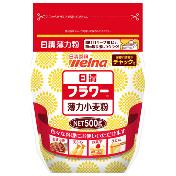 日清ウェルナ 日清 フラワー チャック付 500g×12袋入|小麦粉 薄力粉 顆粒 料理