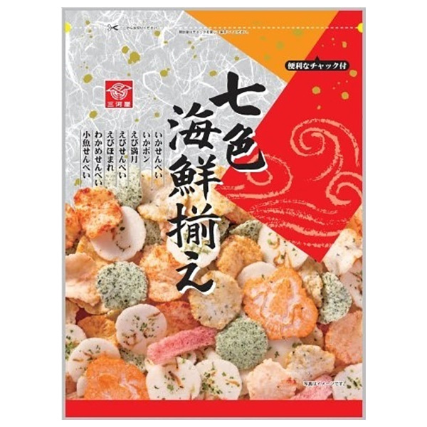 三河屋製菓 七色海鮮揃え 125g×12袋入|おつまみ・せんべい えび満月 いかボン 七種類 えびせんべい
