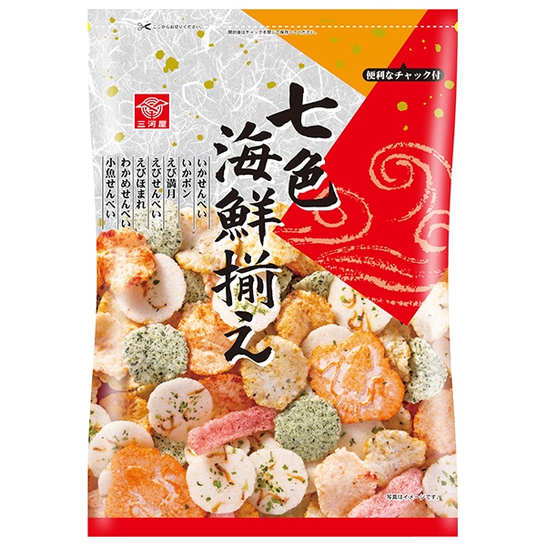 三河屋製菓 七色海鮮揃え 125g×12袋入 メーカー 問屋直送|おつまみ せんべい えび満月 いかボン 七種類 えびせんべい