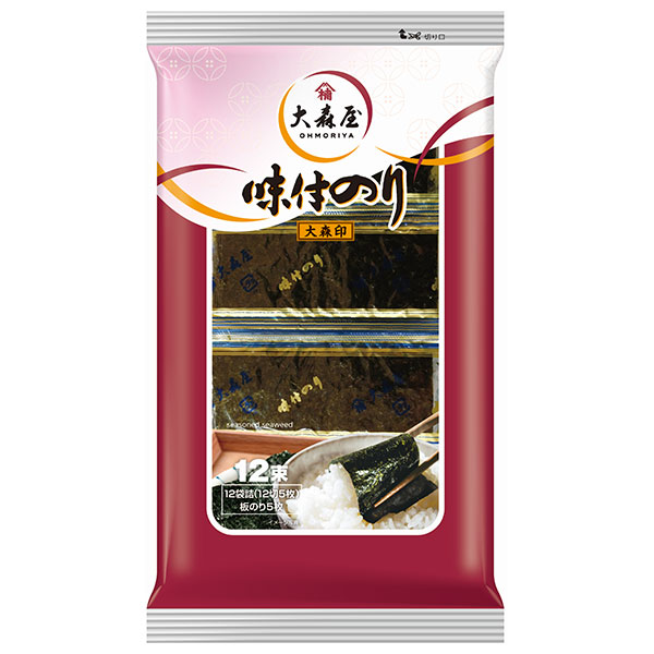 大森屋 大森印 (12切5枚12束)×10個入|乾物 海苔 味付のり 使いきりタイプ サクッと仕上