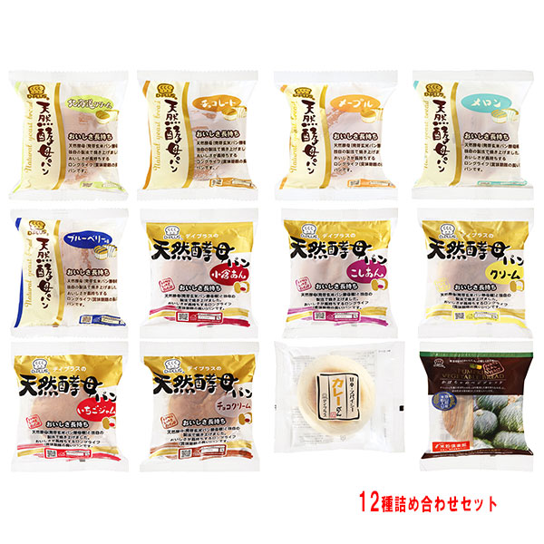 デイプラス 天然酵母パン 12種詰め合わせセット 12個入|D-PLUS かぼちゃ チョコ あんパン クリームパン ジャム