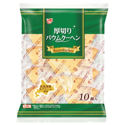 エースベーカリー 厚切りバウムクーへン 10個×12袋入|お菓子 おやつ バームクーヘン 厚切り 個包装 北海道産生クリーム