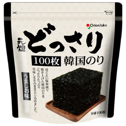 オリオンジャコー どっさり韓国のり うましお味 8切100枚×6袋入|乾物 味付のり 海苔 韓国のり うましお 塩 ごはん おつまみ アレンジ 使い方 通販