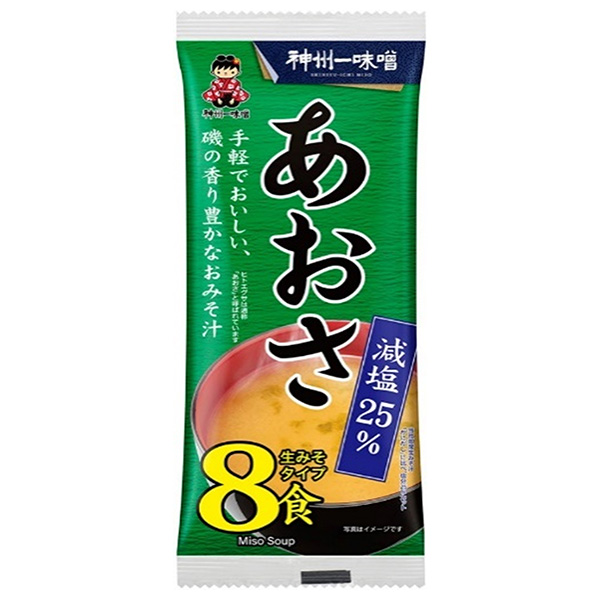 神州一味噌 即席生みそ汁 あおさ減塩 8食×12袋入|即席 インスタント 味噌汁 みそ汁 アオサ
