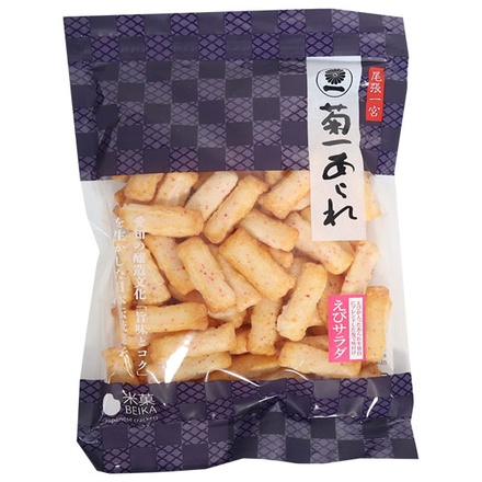 菊一あられ エビサラダ チャック 80g×12袋入 メーカー 問屋直送|エビサラダせんべい おすすめ 美味しい 徳用 大容量 塩味 おつまみ