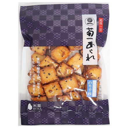 菊一あられ のり千枚 チャック 80g×12袋入 メーカー 問屋直送|のり おすすめ 徳用 大容量 醤油味 カロリー 保存方法 美味しい おつまみ チャック袋