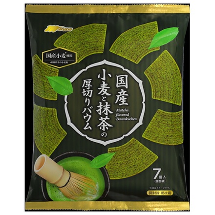 マルキン 国産小麦と抹茶の厚切りバウム 7個×12袋入 メーカー 問屋直送|お菓子 おやつ バームクーヘン 個別包装 洋菓子 抹茶 厚切り バウム 国産小麦
