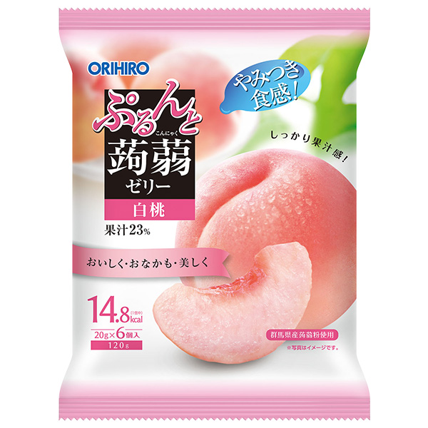 オリヒロ ぷるんと蒟蒻ゼリー 白桃 20gパウチ×6個×24袋入×(2ケース)|生菓子 こんにゃくゼリー もも 桃