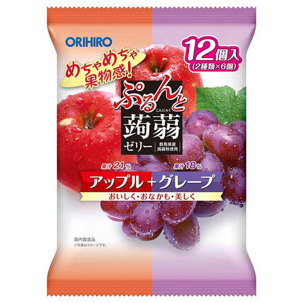 オリヒロ ぷるんと蒟蒻ゼリー アップル+グレープ 20g×12個×12袋入×(2ケース)|こんにゃくゼリー ダイエット りんご ぶどう