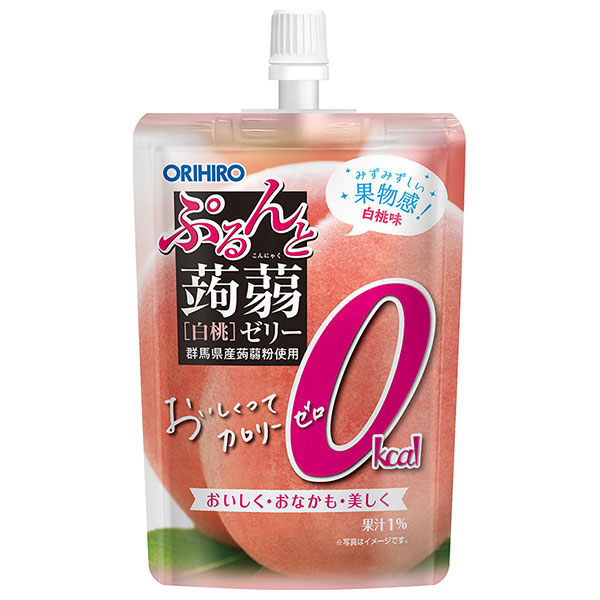 オリヒロ ぷるんと蒟蒻ゼリー カロリーゼロ 白桃 130gパウチ×48本入|生菓子 こんにゃくゼリー スタンディング 0kcal 白桃