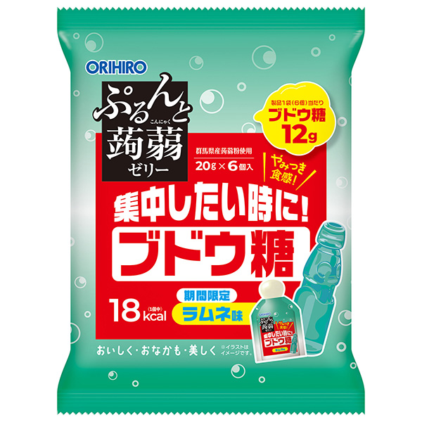 オリヒロ ぷるんと蒟蒻ゼリー ブドウ糖(ラムネ味) (20gパウチ×6個)×24袋入|お菓子 こんにゃくゼリー ダイエット ラムネ