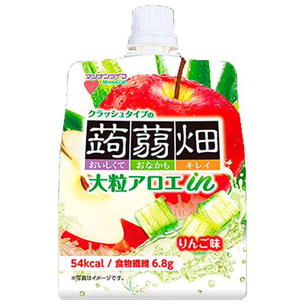 マンナンライフ 大粒アロエin クラッシュタイプの蒟蒻畑 りんご味 150gパウチ×30本入|ゼリー飲料 こんにゃくゼリー アップル