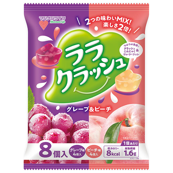 マンナンライフ ララクラッシュアソート グレープ&ピーチ (24g×8個)×12袋入×(2ケース)|こんにゃくゼリー 菓子 葡萄 おなかの調子を整える