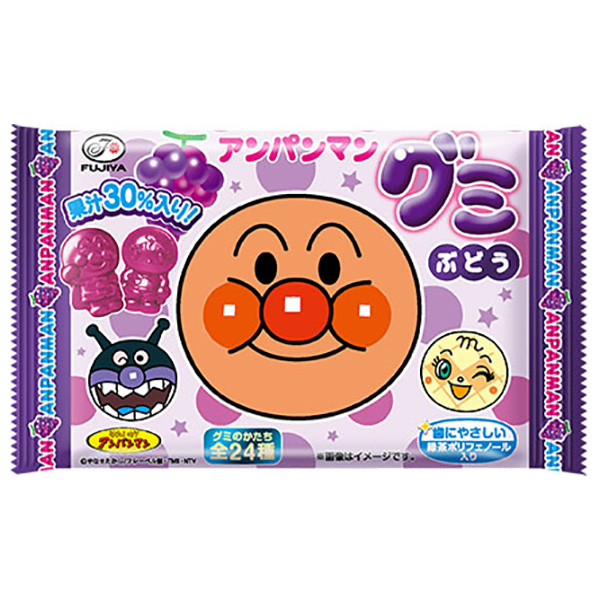 不二家 アンパンマングミ ぶどう 6粒×20袋入|お菓子 袋 グミ ブドウ