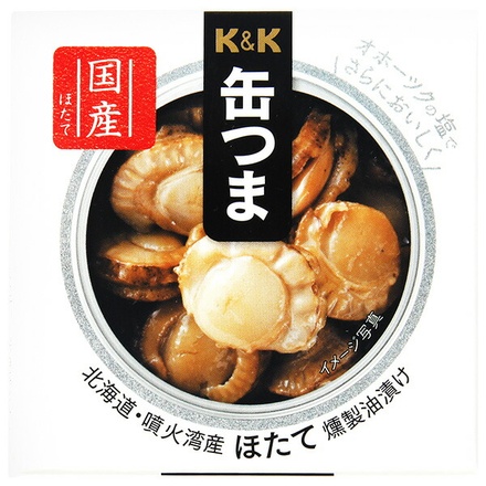 国分 K&K 缶つま 北海道・噴火湾産 ほたて燻製油漬け 55g×6個入 メーカー 問屋直送|おつまみ 缶詰