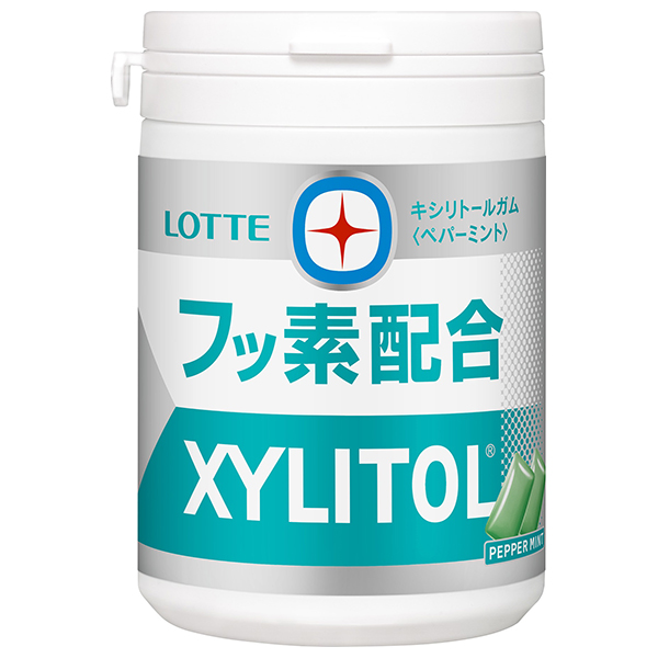 ロッテ キシリトールガム +フッ素 ペパーミント スリムボトル 125g×6個入|お菓子 ガム ボトル フッ素
