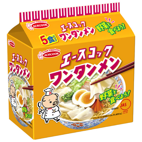 エースコック (袋)ワンタンメン 5食パック×6個入|ラーメン 袋麺 インスタント麺 即席