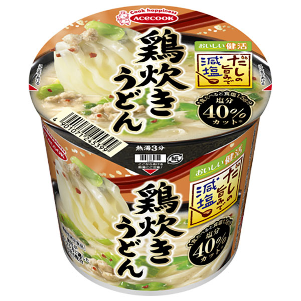 エースコック だしの旨みで減塩 鶏炊きうどん 45g×12個入|インスタント食品 即席 カップめん うどん