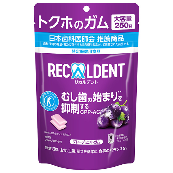 モンデリーズ・ジャパン リカルデント グレープミントガム スタンドパウチ【特定保健用食品 特保】 250g×6個入×(2ケース)|お菓子 ガム パウチ