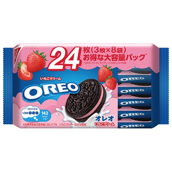 モンデリーズ・ジャパン オレオ ファミリーパック いちごクリーム 24枚(3枚×8袋)×12個入|お菓子 クッキー OREO いちご おやつ
