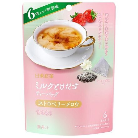 三井農林 日東紅茶 ミルクとけだすティーバッグ ストロベリーメロウ (9.5g×6袋)×24袋入|紅茶 ティーバッグ ストロベリー香り豊か ミルクに合う紅茶 いちごミルクティー