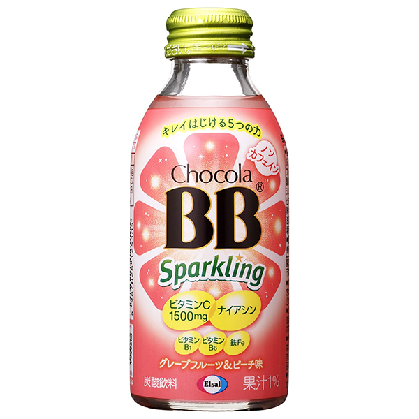 エーザイ チョコラBBスパークリング グレープフルーツ&ピーチ味 140ml瓶×24本入|炭酸飲料 ビタミン 栄養ドリンク チョコラbb