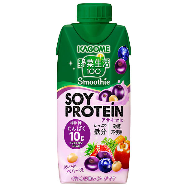 カゴメ 野菜生活100 Smoothie(スムージー) SOY PROTEIN(ソイプロテイン) アサイーmix 330ml紙パック×12本入|スムージー 野菜 ミックス プロテイン