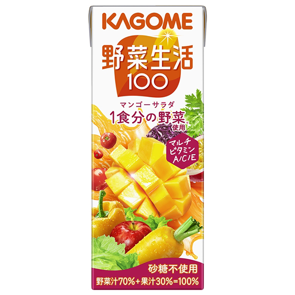 カゴメ 野菜生活100 マンゴーサラダ 200ml紙パック×24本入×(2ケース)|野菜ジュース ミックスジュース