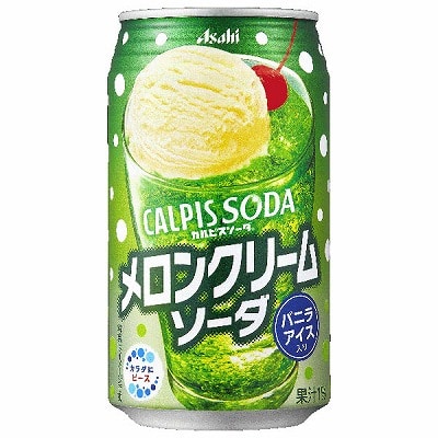 アサヒ飲料 カルピスソーダ メロンクリームソーダ 350ml缶×24本入|炭酸飲料 乳性 乳酸飲料 メロンソーダ