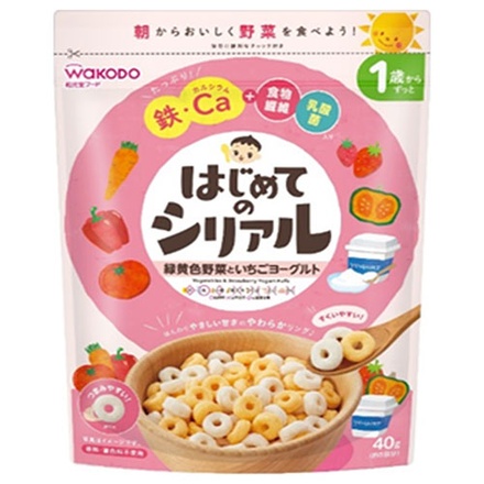 和光堂 はじめてのシリアル 緑黄色野菜といちごヨーグルト 40g×12袋入|シリアル カルシウム 食物繊維