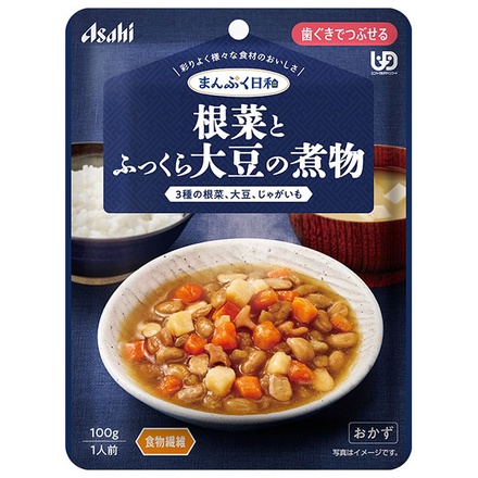 アサヒグループ食品 まんぷく日和 根菜とふっくら大豆の煮物 100g×24袋入|介護食 柔らかい 調理済 レトルト