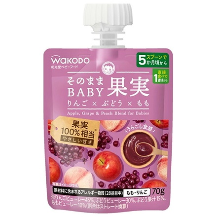 アサヒグループ食品 そのままBABY果実 りんご×ぶどう×もも 70gパウチ×24本入|果実 フルーツ 幼児用 ベビー用品 パウチ うらごし やさしい 甘さ りんご ぶどう もも