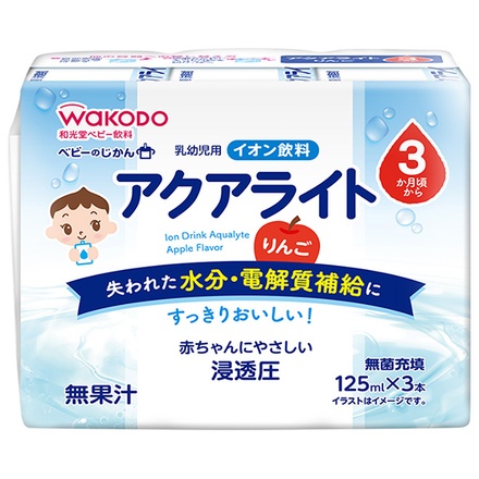 和光堂 ベビーのじかん アクアライト りんご (125ml紙パック×3P)×8(4×2)本入×(2ケース)|ベビー飲料 赤ちゃん イオン飲料 水分補給