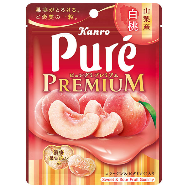 ネコポス カンロ ピュレグミプレミアム 山梨産白桃 54g×6袋入| 全国お菓子 Pure 袋 白桃 モモ グミ