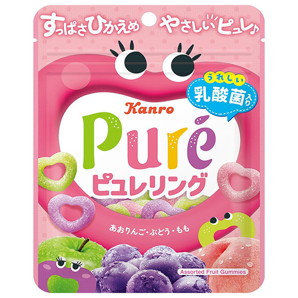 カンロ ピュレリング 63g×6袋入|お菓子 駄菓子 Pure ぐみ グミ りんご ぶどう もも