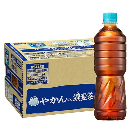 コカコーラ やかんの濃麦茶 from 爽健美茶 ラベルレス 600mlペットボトル×24本×1ケース入|麦茶 カフェインレス カフェインゼロ そうけんびちゃ